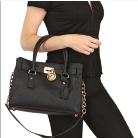 Michael Kors Handbags - Michael Kors Hamilton Black Leather Handbag Tote Purse